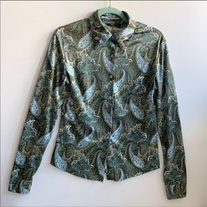 Mango Bohemian long sleeve silk Blouse sz:L